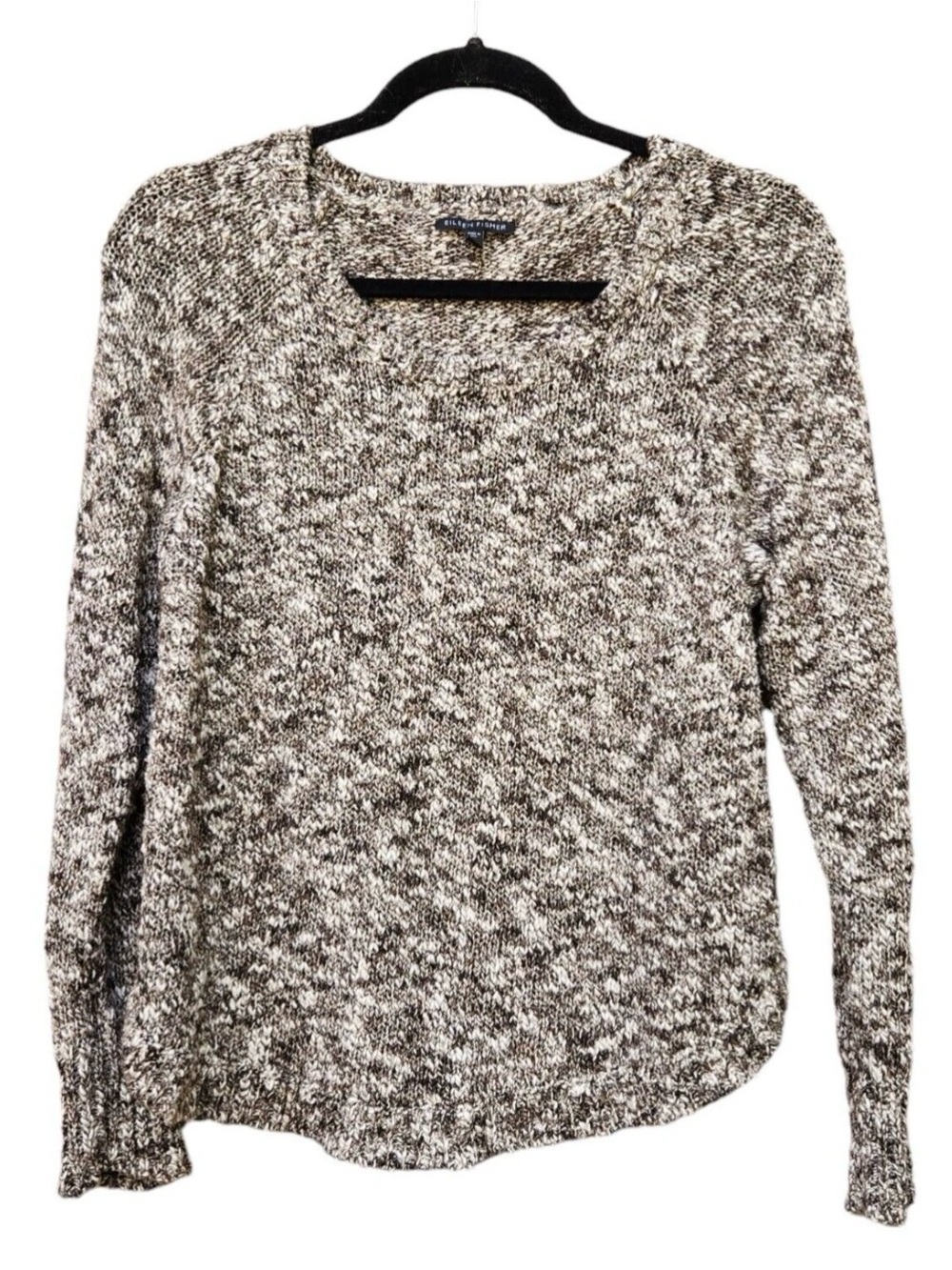 🔥 Eileen Fisher Marled Knit Sweater Medium Linen Cotton Blend Black Gray White